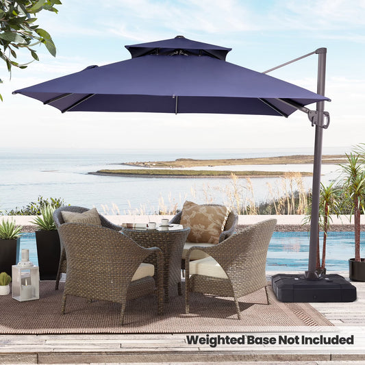 Pellebant 10 ft. x 10 ft. Square Double Top Patio Cantilever Umbrella, Navy Blue