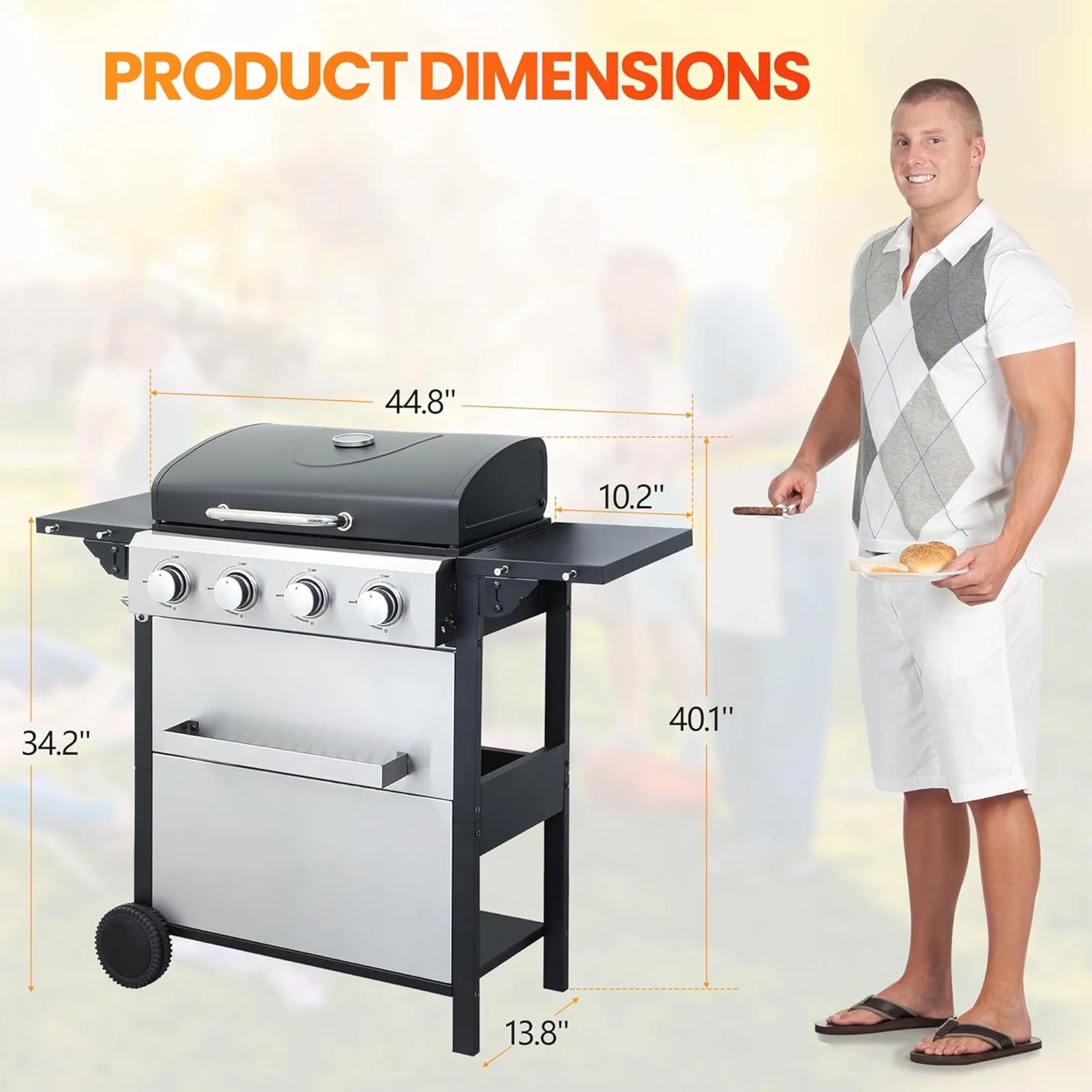 4-Burner Propane Gas BBQ Grill with Side Burner, Stainless Steel Gas Grill with Rain Cover, 40,500 BTU High-Output, Built-in Thermometer for Outdoor, Backyard, Patio BBQ Cooking