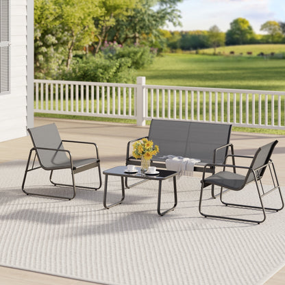 Jolifa 4 Pieces Outdoor Patio Furniture Set with 3 Chairs and 1 Metal Coffee Table for Backyard | Poolside | Porch, Gray