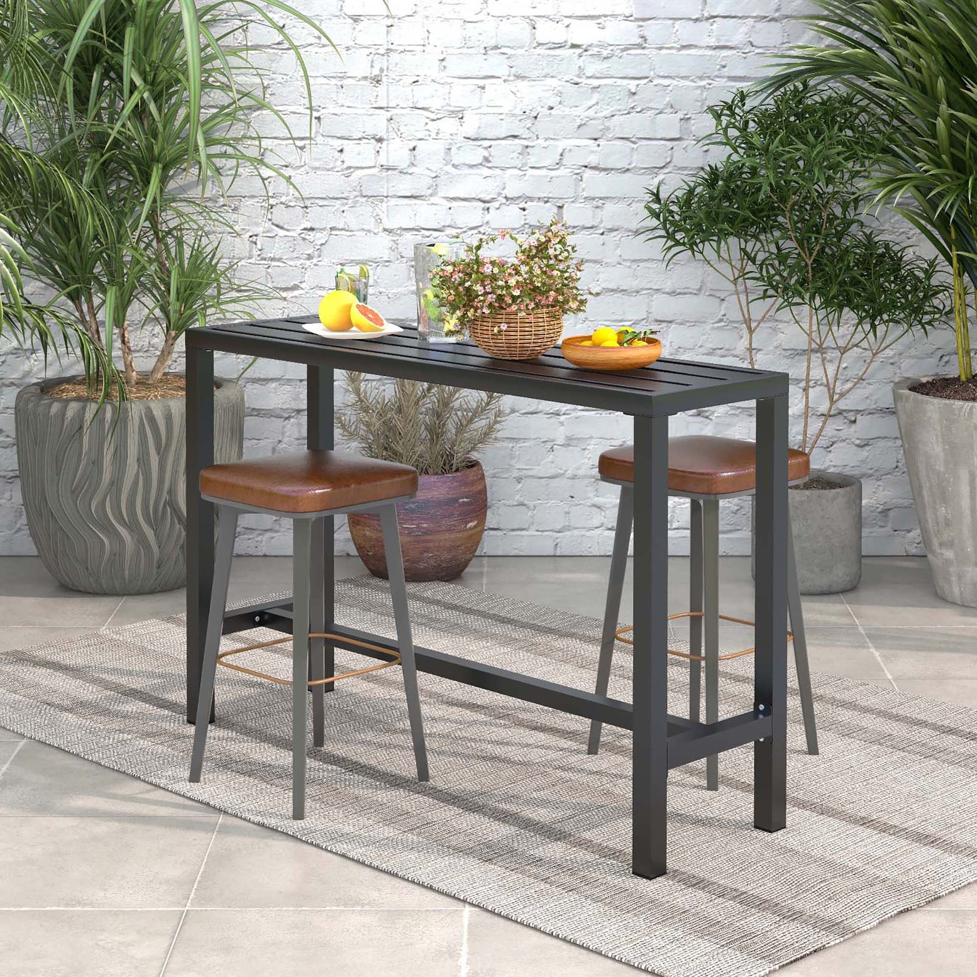 Costway Outdoor Metal Bar Table 55'' Patio Rectangular Counter Height Dining Table Black