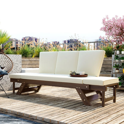 Adjustable Patio Wooden Outdoor Couch with Removable Cushions and Pillow, for Outdoor, Bedroom, Living Room, Study, Balcony,Beige