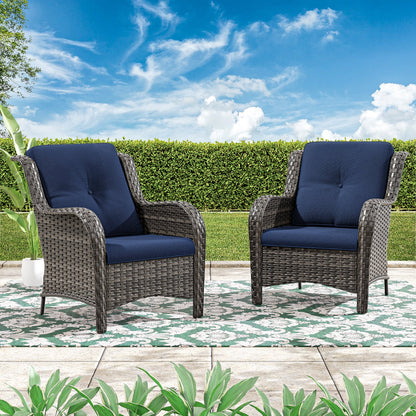 Meetleisure Patio Wicker Outdoor Lounge Chair with Cushion(Set of 2), Navy