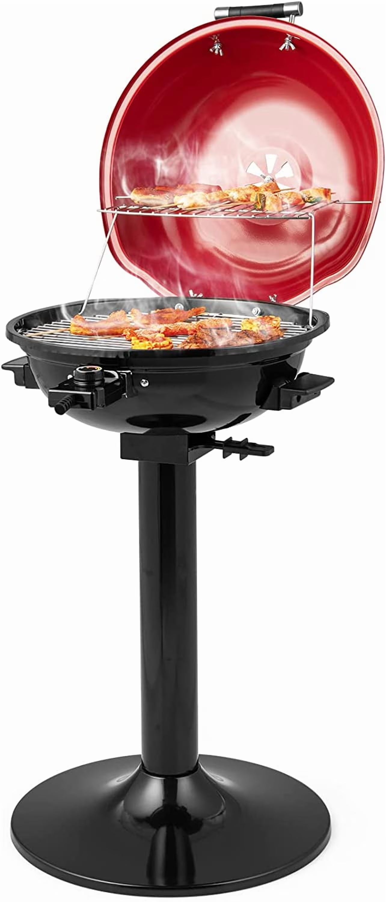 ORALNER Electric BBQ Grill with Stand, Warming Rack & Drip Tray, 15-Serving Electric Griddle Indoor & Outdoor Cooking Grilling Portable Patio Grill, for Balcony, Garden, Apartment, 1600W (Black)