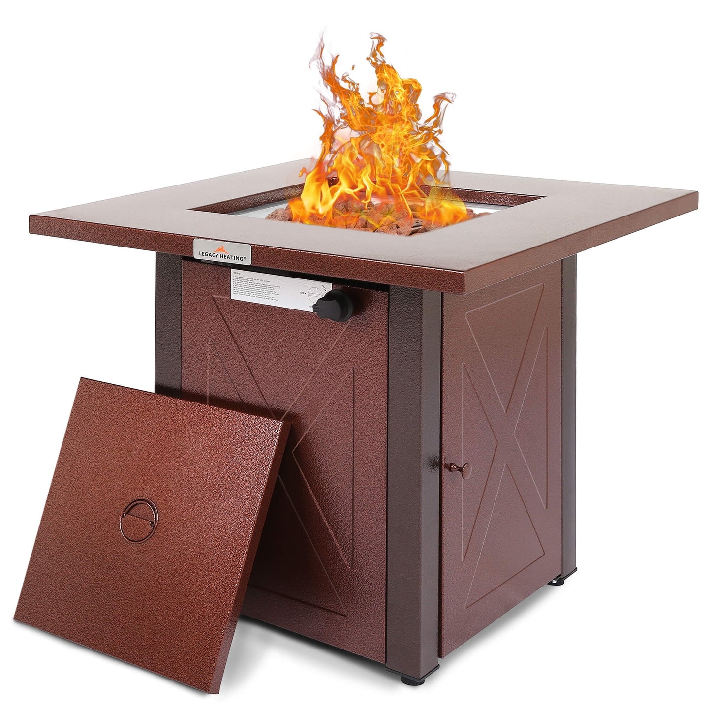 28 In Propane Fire Pit Table, Square Brown Texture Outdoor Gas Fire table with Lid & Lava rock, 50000 BTU, Auto-Ignition, Adjustable Flame, ETL-Certified, Suitable for Courtyard/Patio/Balcony