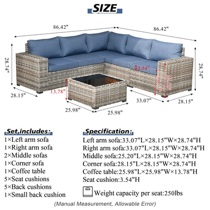 Ovios 6 Piece Outdoor Furniture All Weather Wicker Patio Conversation Sectional Sofa Set with Side Table for Garden Backyard