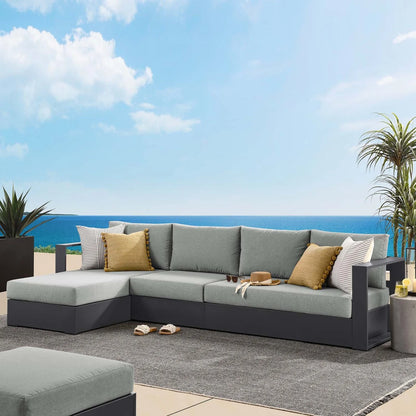 Modular Lounge Sectional Sofa Set, Grey Gray, Aluminum Metal, Outdoor Patio Balcony Cafe Bistro Garden Hospitality Restaurant, Modern Contemporary HB36639