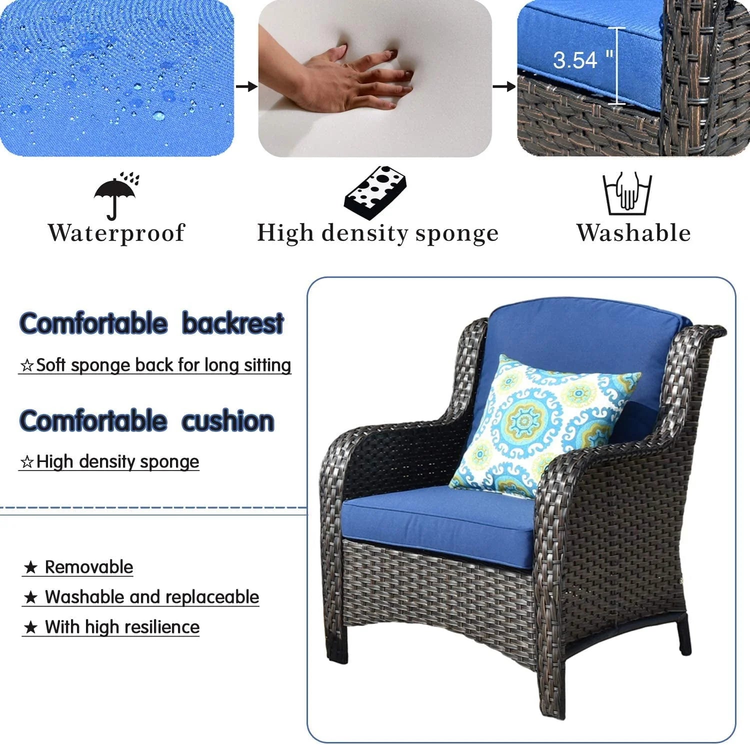 Ovios Outdoor Patio Single Chairs on sale 2 Pieces, Wicker Patio Single Chairs Set, PE Rattan Patio Chairs with Fabric Cushions for Backyard