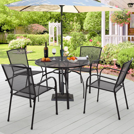 AECOJOY 5-Piece Patio Metal Dining Set with Round Table Dark Gray 4-Persons