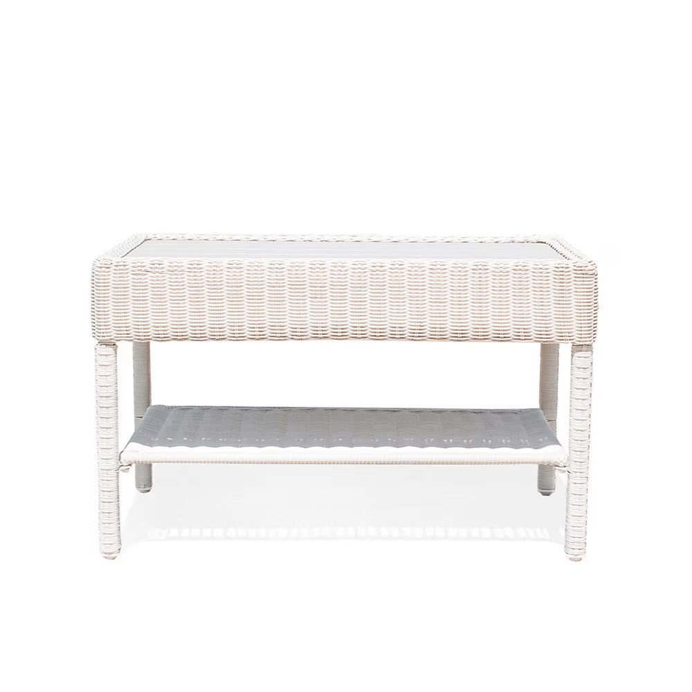 Krikacy Double Layer Wicker Coffee Table,All-Weather HDPE Hand-Woven Table,for Patio Lawn,Beige