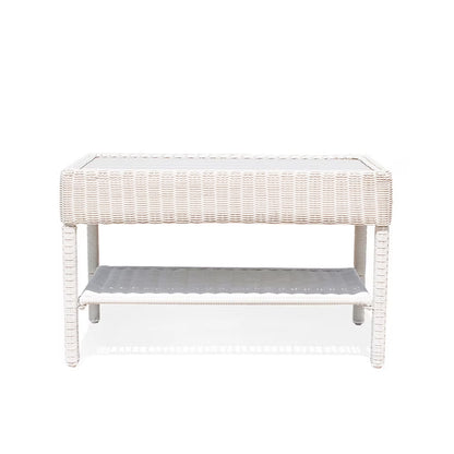 Krikacy Double Layer Wicker Coffee Table,All-Weather HDPE Hand-Woven Table,for Patio Lawn,Beige