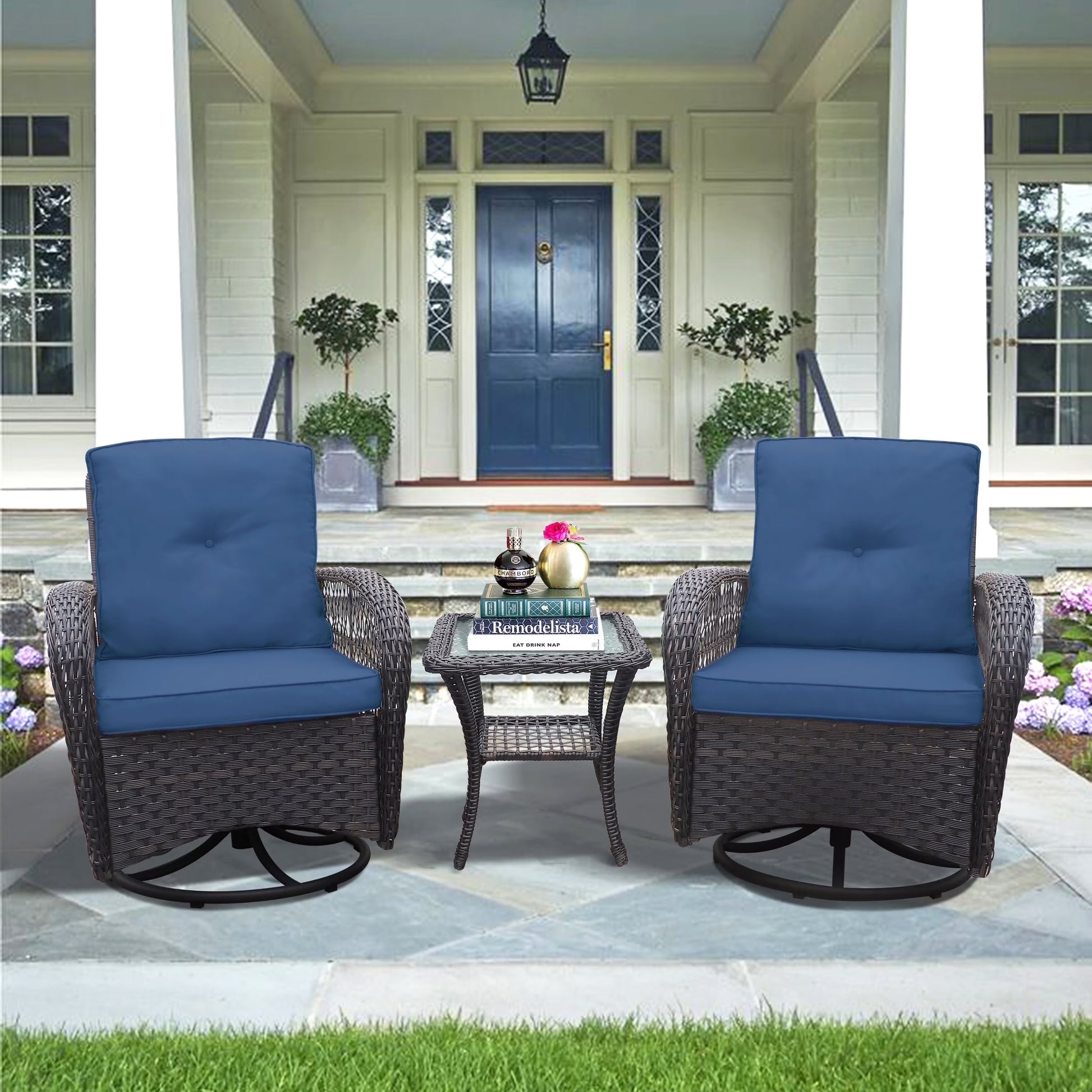 ATR ART to REAL Patio Swivel Wicker Chairs,Rattan Rocker Chairs with Side Table,Khaki