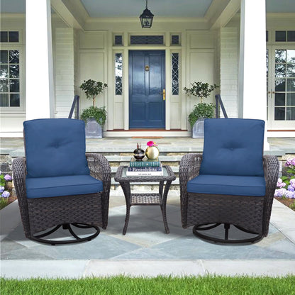 ATR ART to REAL Patio Swivel Wicker Chairs,Rattan Rocker Chairs with Side Table,Khaki