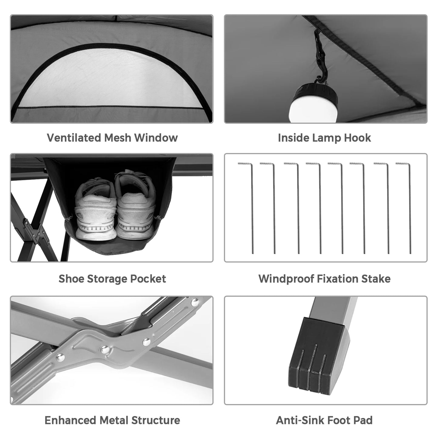 Patiojoy 2-Person Folding Camping Tent Cot Outdoor Elevated Tent w/External Cover Gray