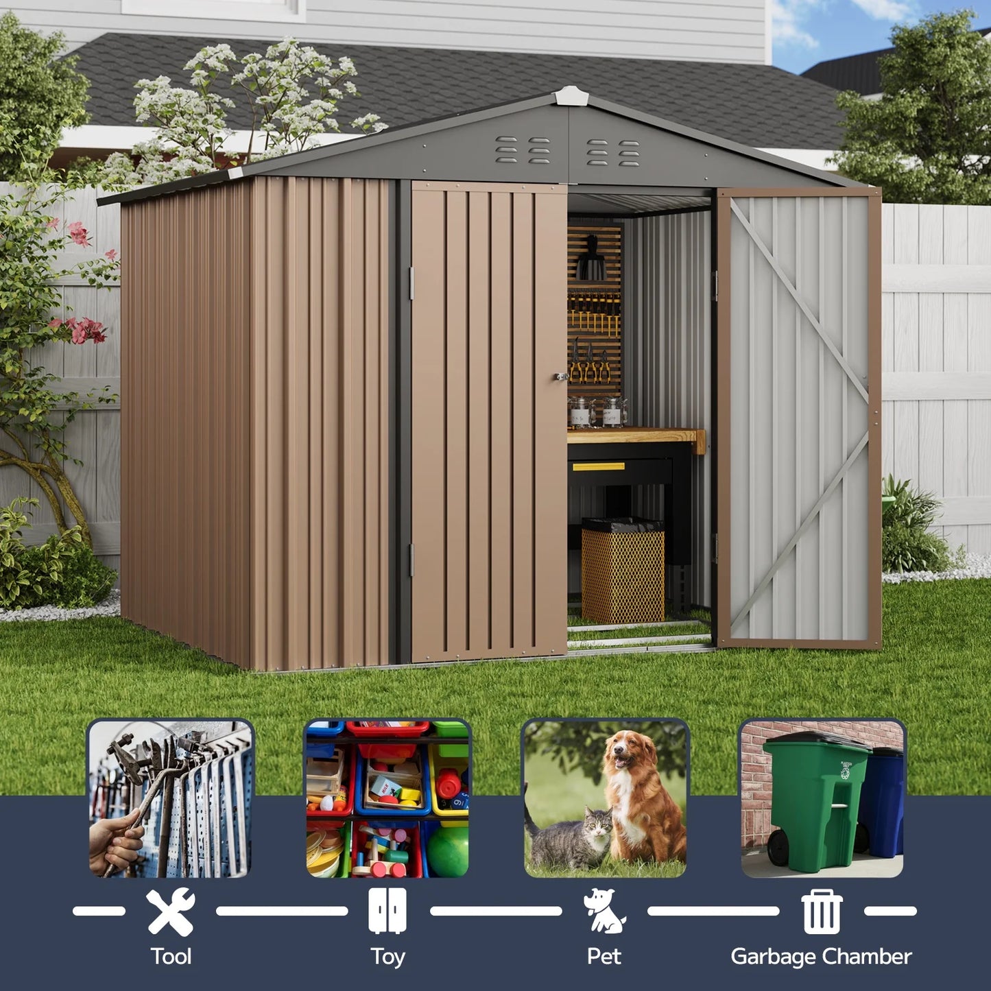 Asofer Outdoor Storage Shed, 6 x 4 FT Metal Garden Shed with Double Lockable Doors,for Backyard Patio Lawn-Dark Grey
