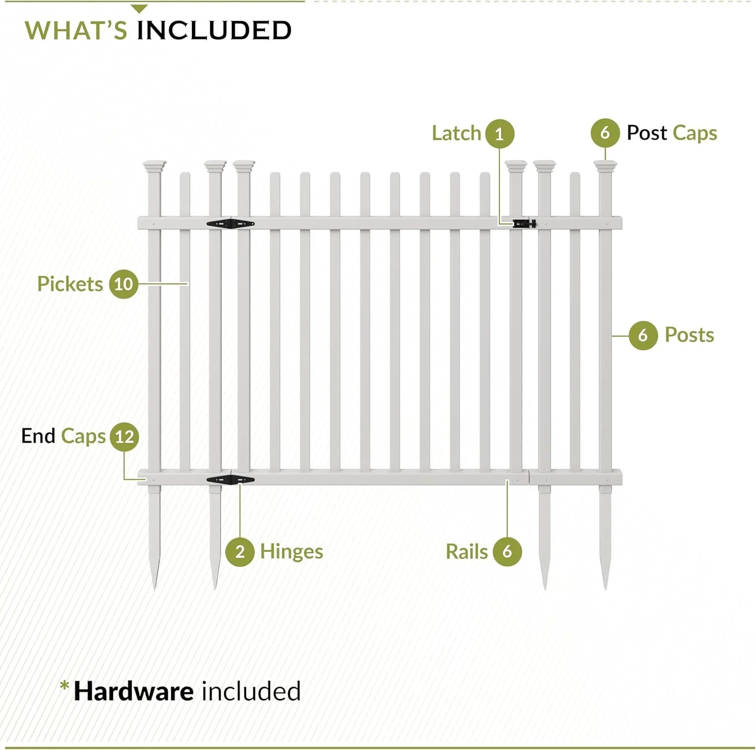 3.5ft H x 5ft W (1 Gate) No Dig Zippity Burbank Gate Kit, White Vinyl Picket Yard Fence Gate with Hardware Included for Burbank Fence Kit, Outdoor Patio and Backyard Gate, ZP19071