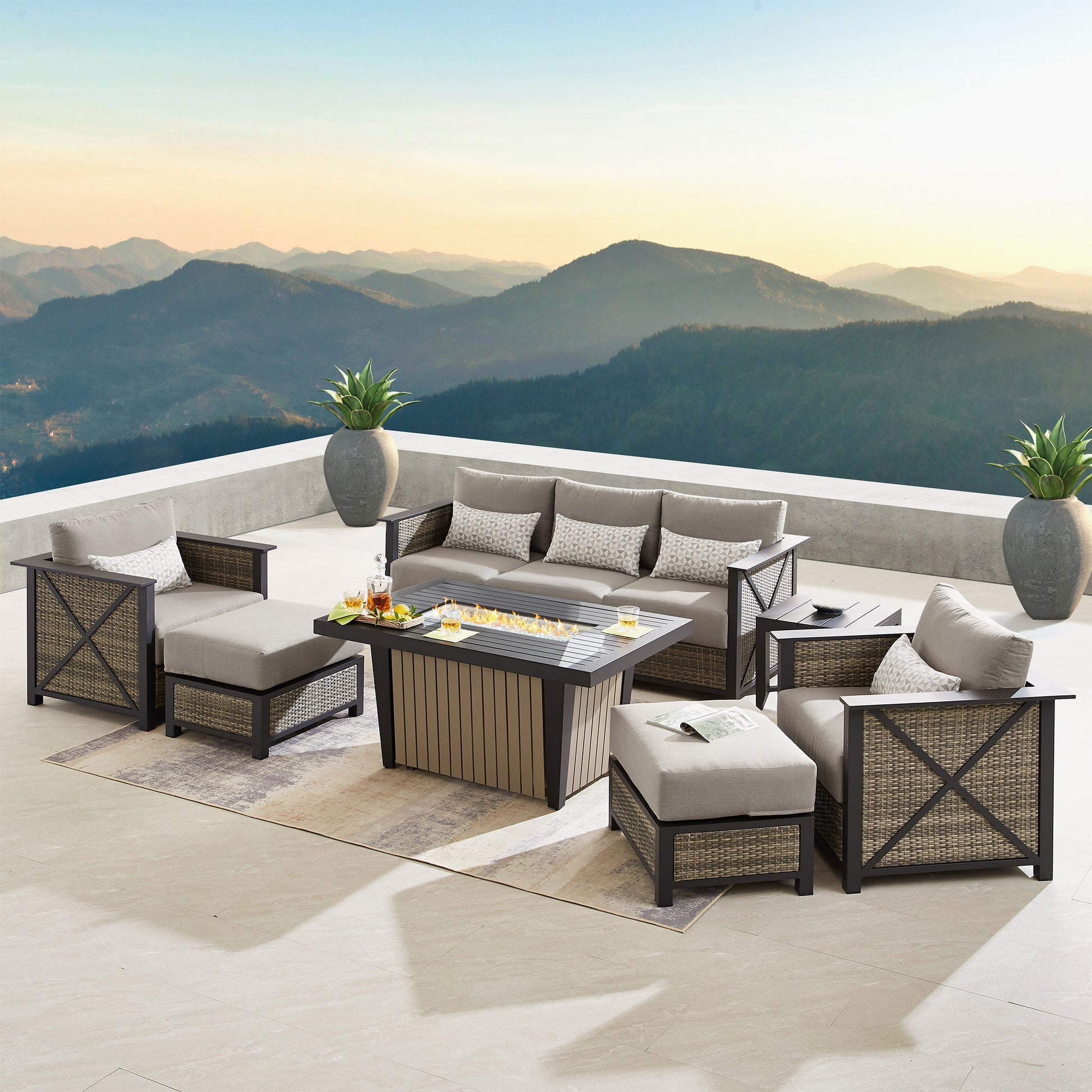 Sirio Chelsey 7-piece Fire Outdoor Patio Seating Set