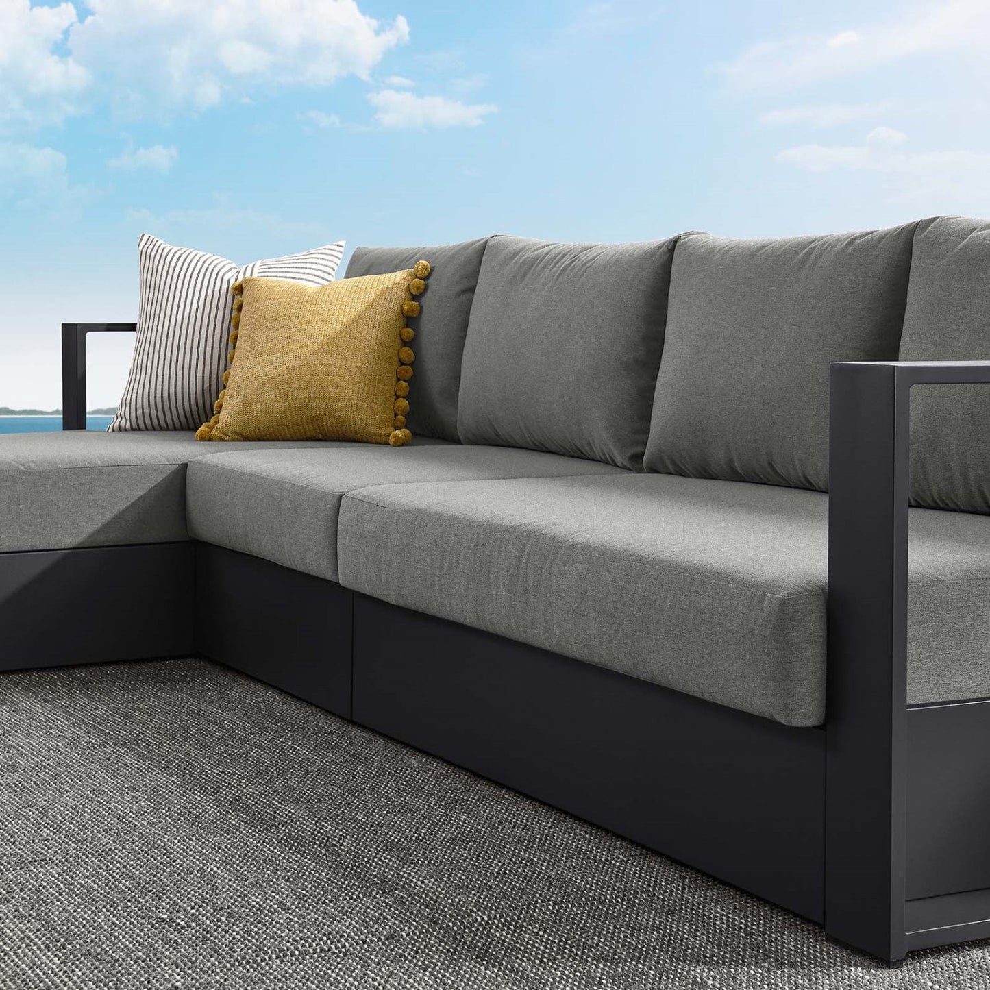 Modular Lounge Sectional Sofa Set, Grey Gray, Aluminum Metal, Outdoor Patio Balcony Cafe Bistro Garden Hospitality Restaurant, Modern Contemporary HB36639