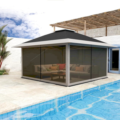 AOILE 13x13FT Pop-Up Patio Gazebo, Outdoor Canopy Tent with Mesh Walls, Double Roof & Carry Bag