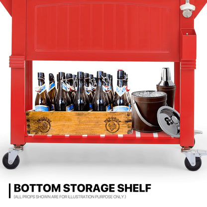 MADOG Portable Rolling Patio Cooler Ice Chest with Wheels Outdoor Cold Drink Beverage Bar Cart with Ice Scoop, Storage Shelf & Bottle Opener Deck Backyard Party Tub Trolley Cart, Red