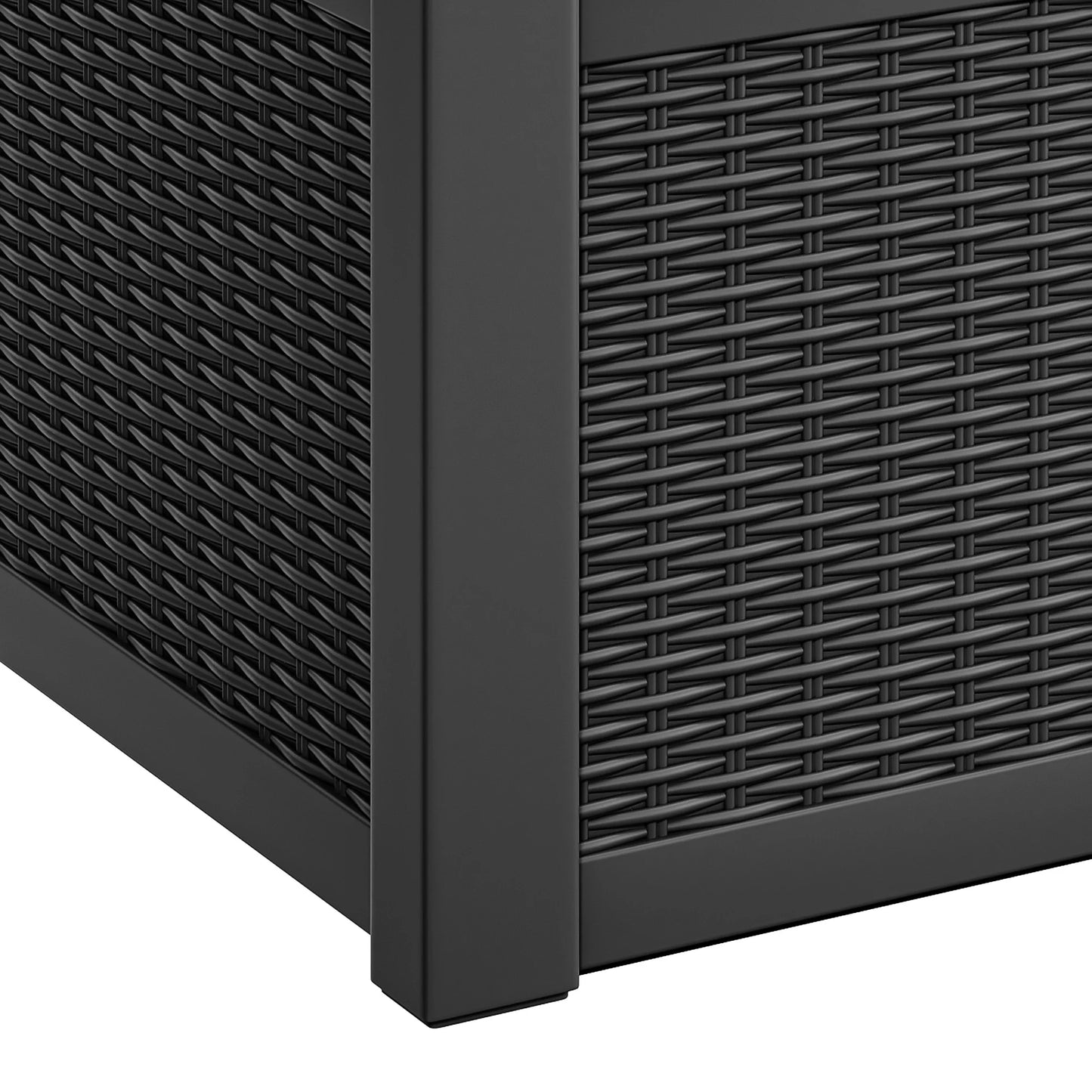 ModFusion 70-Gallon Outdoor Resin Storage Cabinet with Rattan Backrest - Waterproof Patio Bench Seat, 500 lbs Capacity, Black
