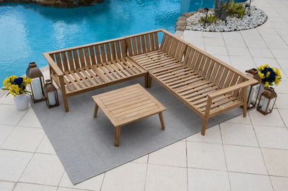 Laguna 4-Piece Eucalyptus Wood Outdoor Patio Conversation Sectional Set w/3-Piece Sectional and Coffee Table