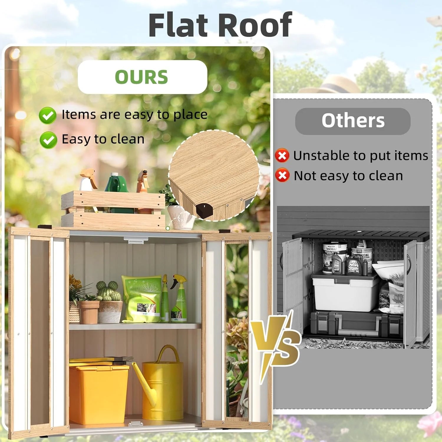 AECOJOY Small Outdoor Storage Cabinet Waterproof with Shelves, Deck Box, Vertical Garden Storage Sheds, Garden Sheds & Outdoor Storage Cabinet Weatherproof for Patio Wood Grain