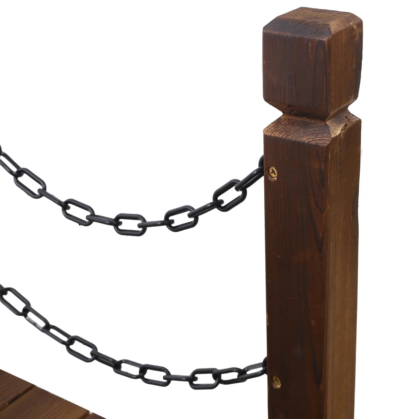 5 FT Wooden Garden Bridge, Stained Wood Arc Footbridge with Chain Railings, Outdoor Lawn Pond Bridge for Garden, Yard, Patio, Courtyard, Farm, Creek, Brown