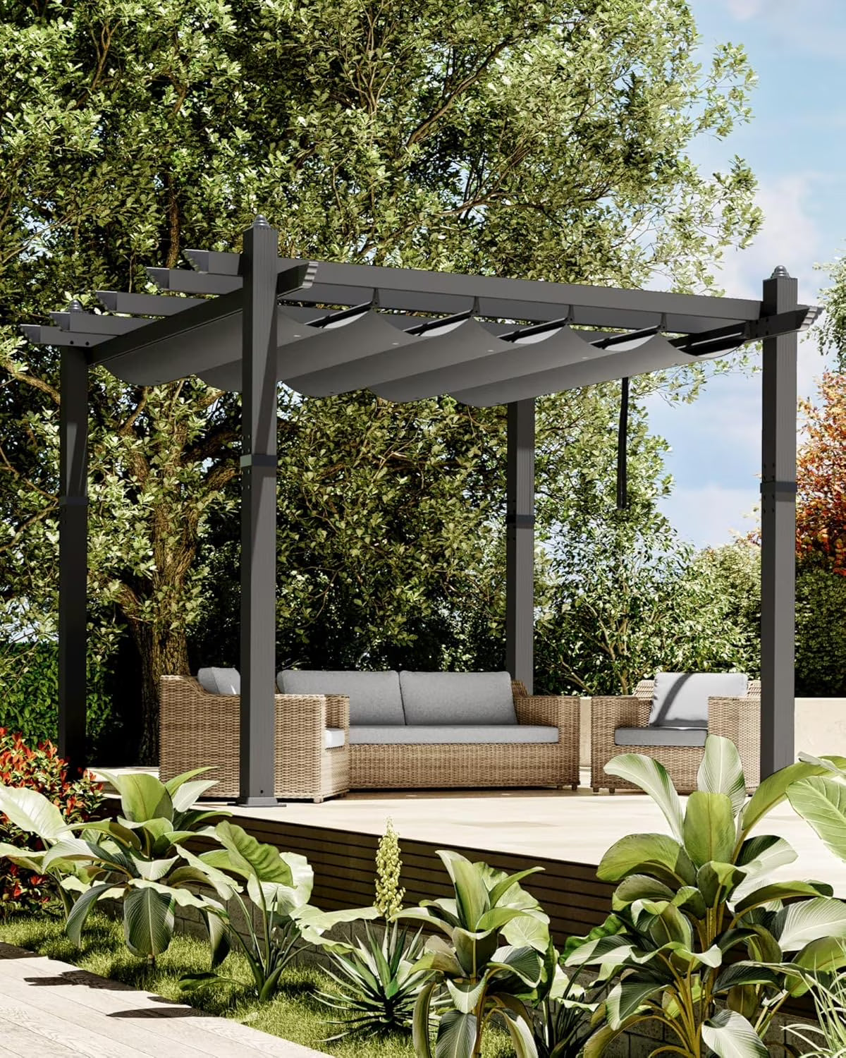 Outdoor Pergola with Adjustable Roof,Modern Metal Patio Aluminum Pergola,Reinforced Frame Outdoor Shelter with Sun Shade Canopy,Shade Cover for Garden,Backyard and Deck