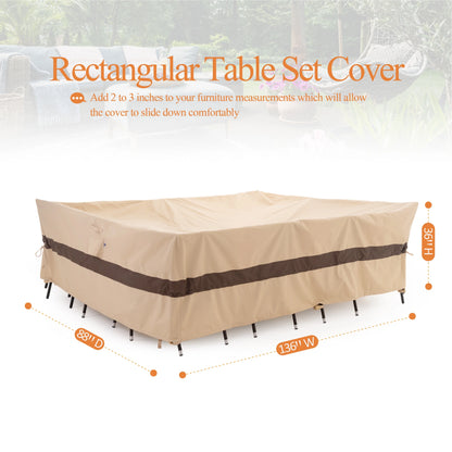 WJ-X3 X Large Waterproof Patio Outdoor Rectangular Table Cover, 136" W x 88" D x 36" H