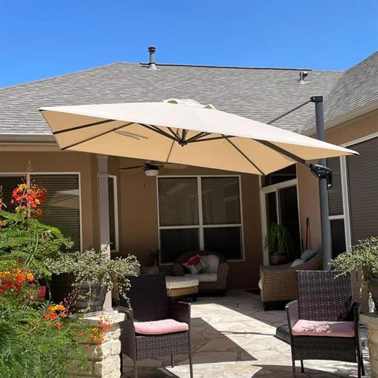 PURPLE LEAF 8x8 Ft Cantilever Umbrella Square Outdoor Patio Umbrella Large Offset Hanging Umbrella Aluminum Umbrella with 360° Rotation Adjustable Garden Pool Umbrella,Beige