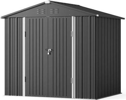8x6 ft Outdoor Storage Shed on Sale, Sheds & Outdoor Storage with Lockable Doors, Metal Garden Shed by Durable Galvanized Steel for Patio, Lawn - Dark Gray