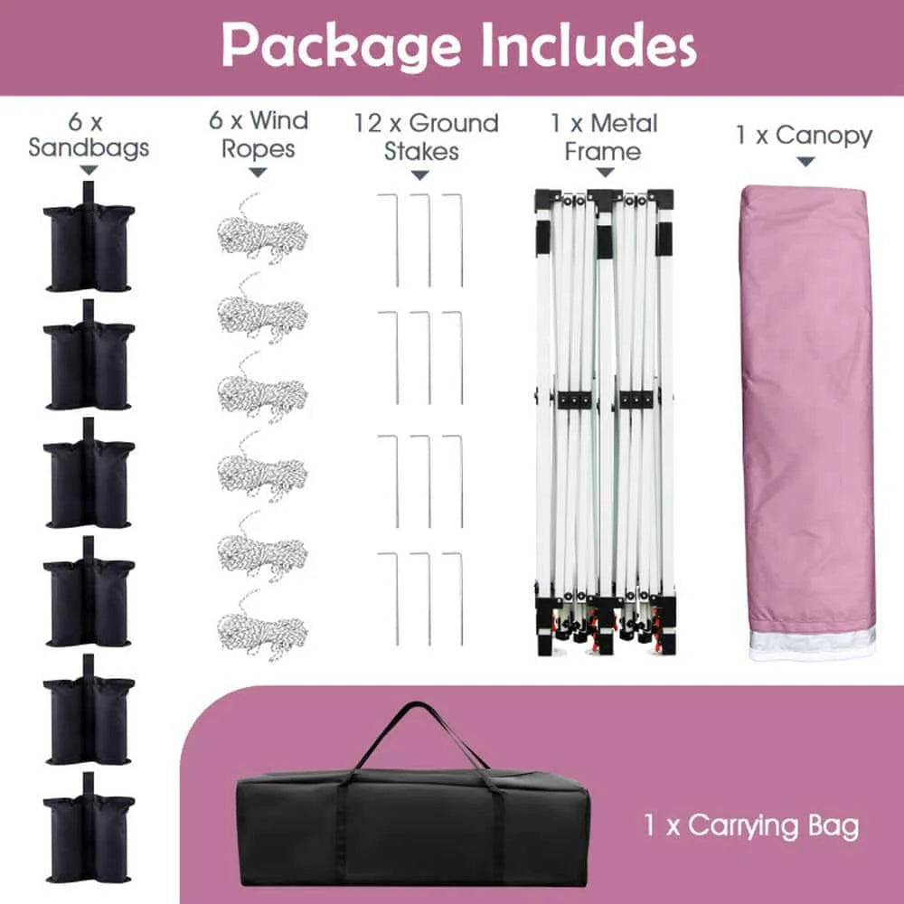 Spaco 10 X 20 FT Pop up Canopy Tent, Foldable and Portable Canopy with Carry Bag for Patio, Garden, Backyard, Pink