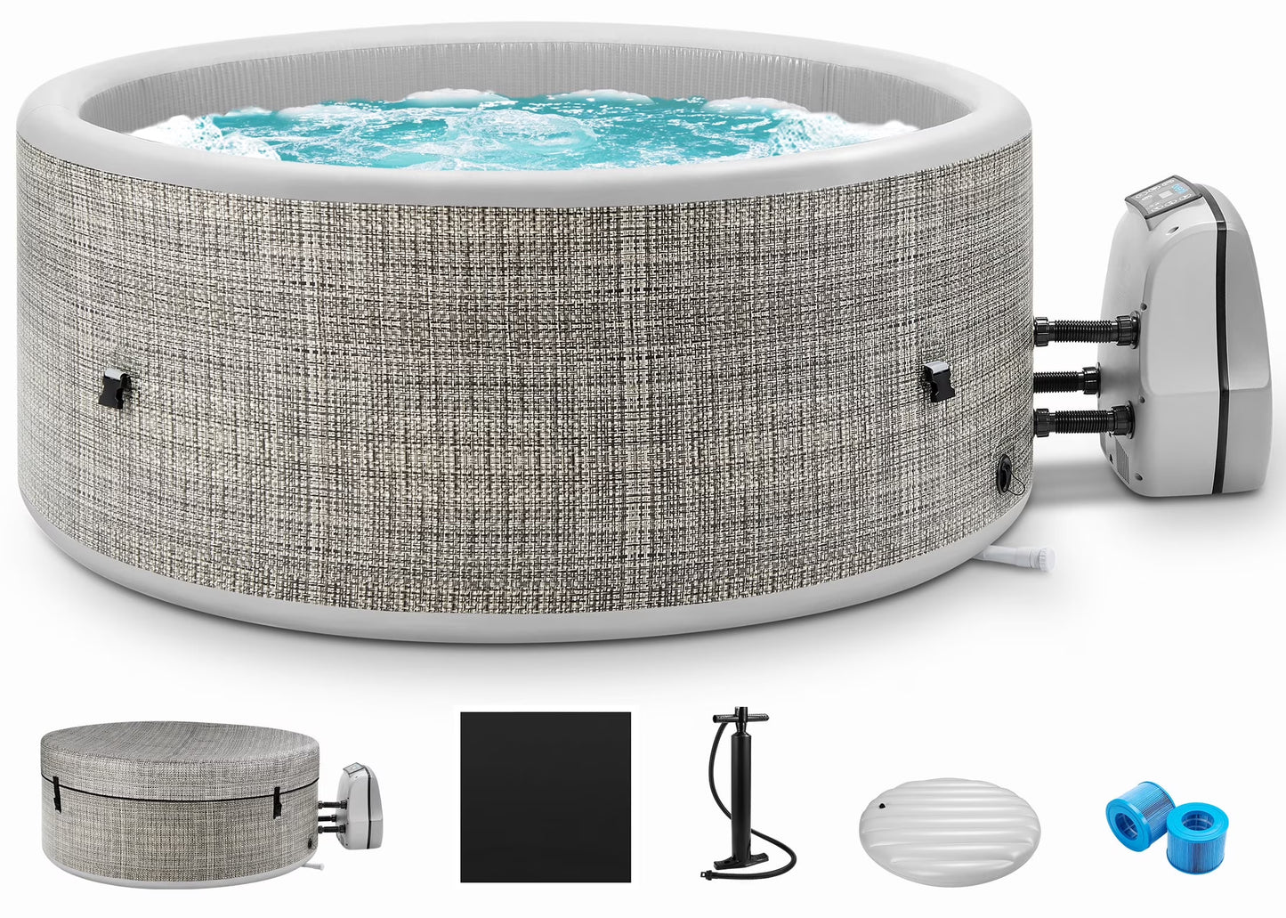 Segmart Inflatable Hot Tub, 3 to 5 Person Outdoor Hot Tub Spa, Portable Round Hot Tub w/100 Jets, Heater Pump, Tub Cover, Ground Cloth, 211Gal Capacity, Fits for Backyard, Patio