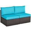 Costway 2PCS Patio Rattan Armless Sofa Sectional Conversation Furniture Set W/Cushion Red
