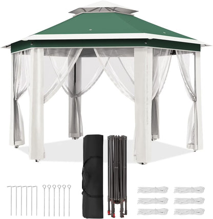 13x13 Gazebo Outdoor Canopy Shelter,Instant Patio Gazebo Sun Shade Canopy Tent with 6 Zippered Mesh Netting and Strong Steel Frame for Lawn,Garden,Backyard,Deck Party