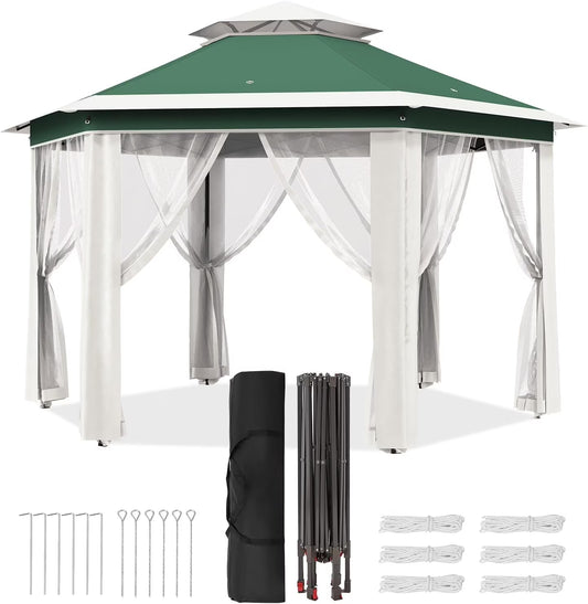 13x13 Gazebo Outdoor Canopy Shelter,Instant Patio Gazebo Sun Shade Canopy Tent with 6 Zippered Mesh Netting and Strong Steel Frame for Lawn,Garden,Backyard,Deck Party