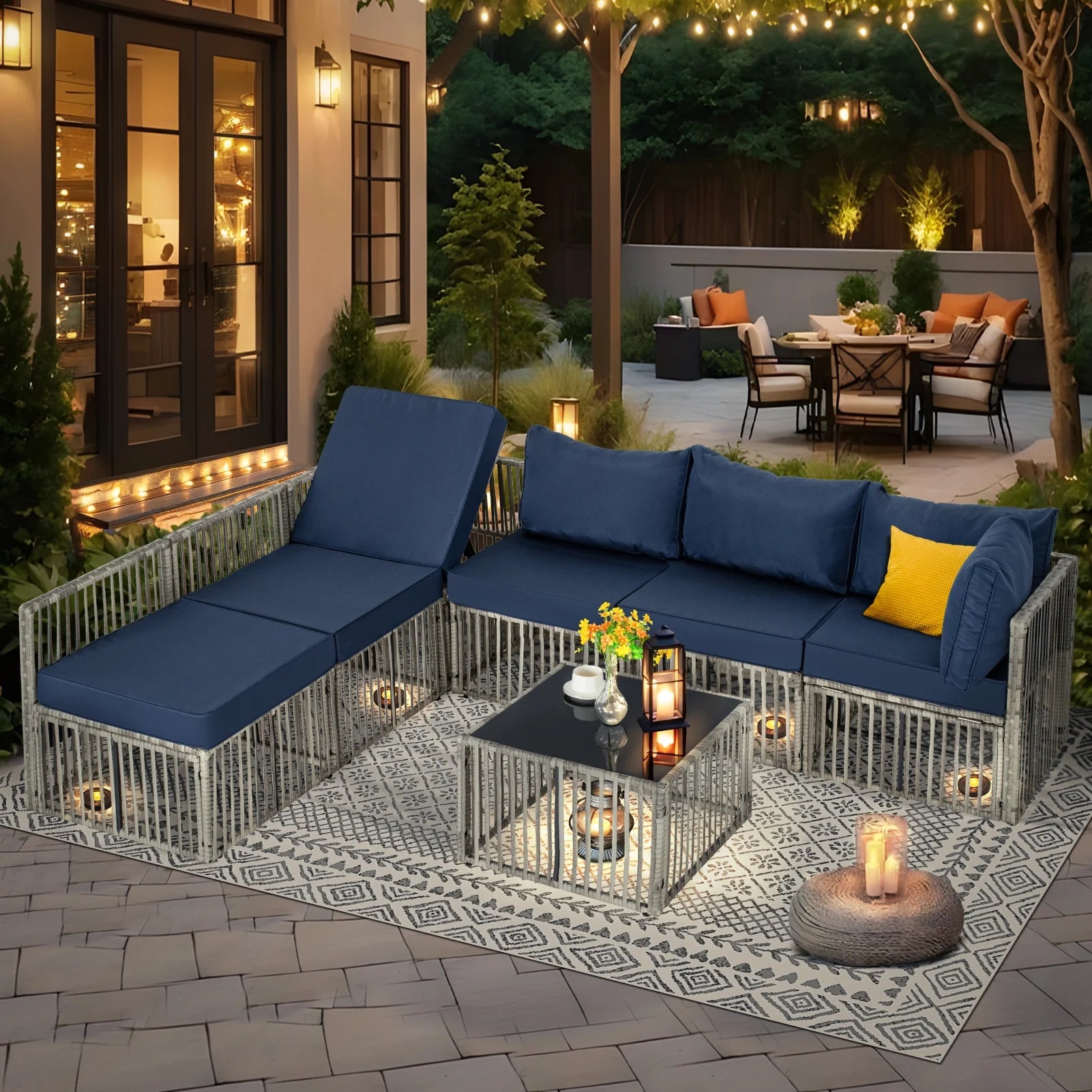 7 Pieces Outdoor Patio Furniture Set, Wicker Outdoor Sectional Conversation Couch Set with Adjustable Backrest Sofa, Cushions & Coffee Table for Outside,Garden,Deck,Gray Wicker/Gray Cushions