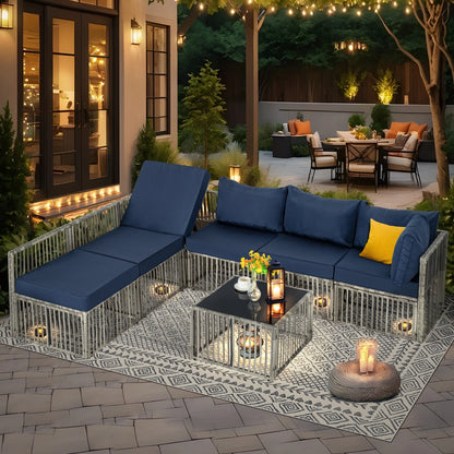 7 Pieces Outdoor Patio Furniture Set, Wicker Outdoor Sectional Conversation Couch Set with Adjustable Backrest Sofa, Cushions & Coffee Table for Outside,Garden,Deck,Gray Wicker/Gray Cushions