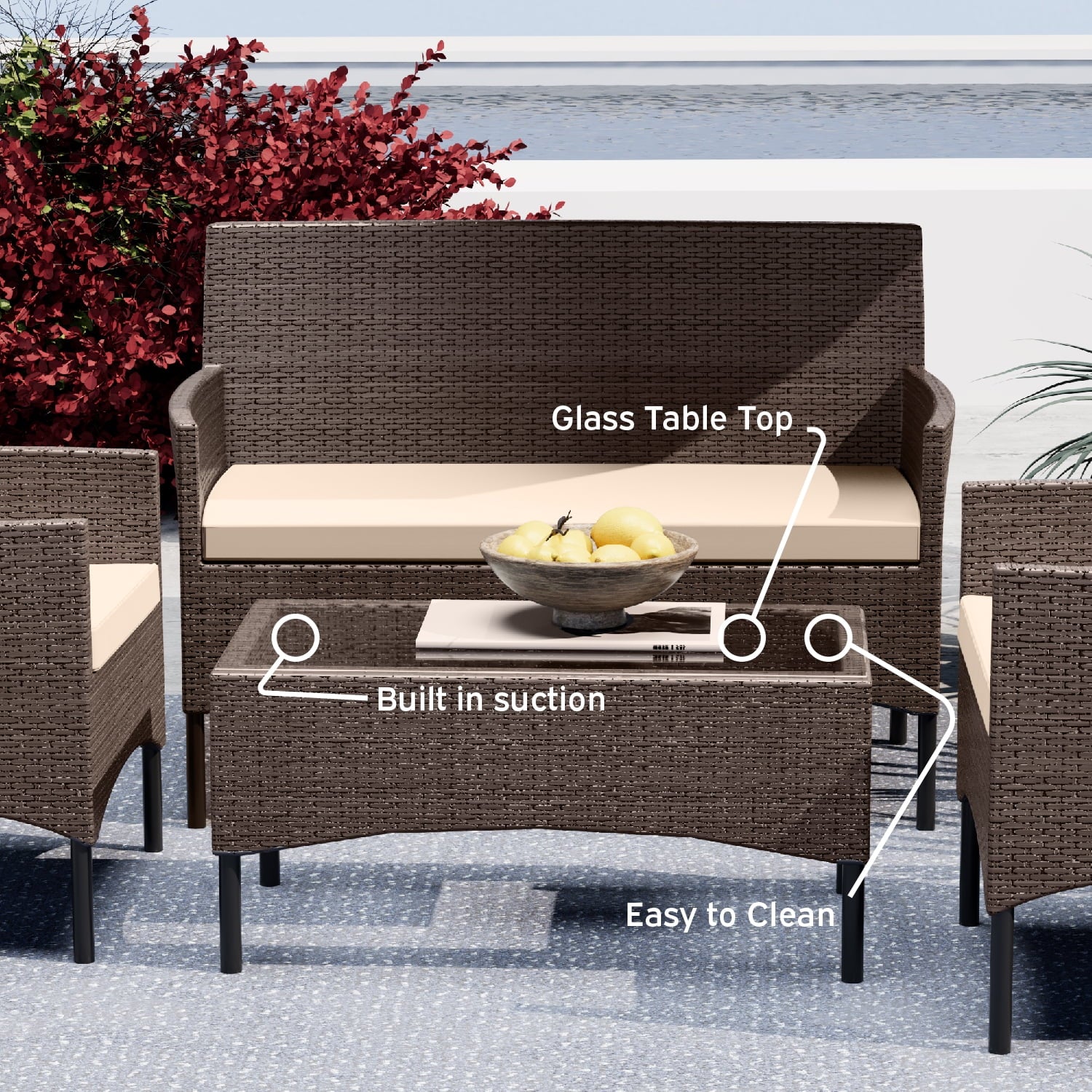 Nestl 4-Piece Outdoor Patio Furniture Set, Wicker Patio Conversation Set, Black/Beige