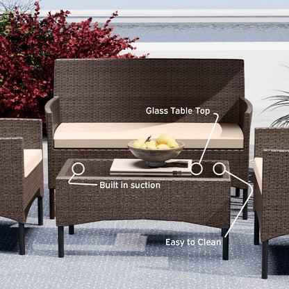 Nestl 4-Piece Outdoor Patio Furniture Set, Wicker Patio Conversation Set, Black/Beige
