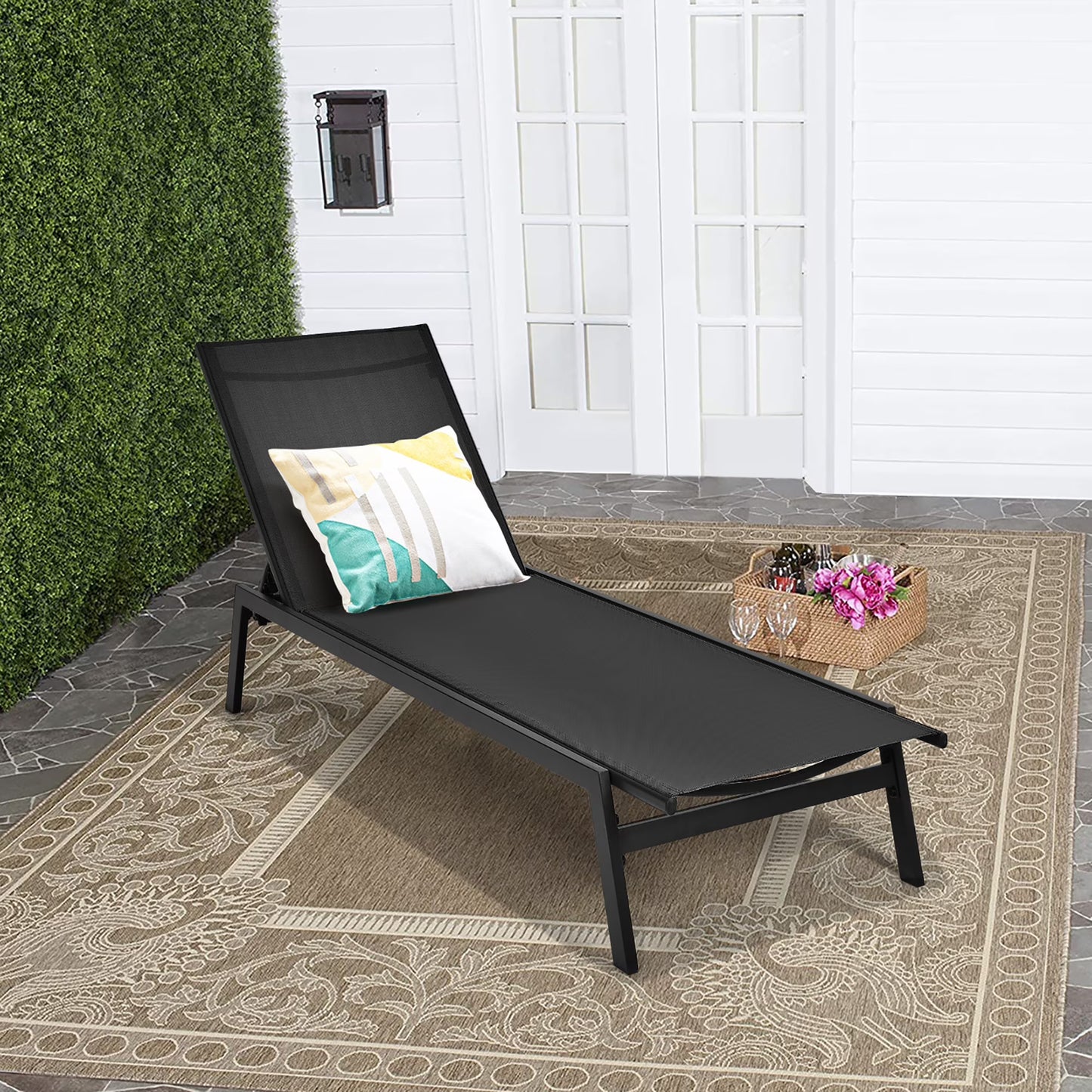 Costway Patio Lounge Chair Chaise Recliner Back Adjustable Garden Deck Brown