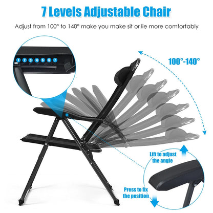 Gymax 2PC Folding Chairs Adjustable Reclining Chairs with Headrest Patio Garden Black