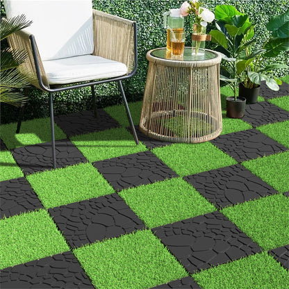 Miniyam 44 Pcs 12"x12" Interlocking Deck Tiles, Rubber Flooring, Patio Decking, Poolside, Dark Gray+Stone Texture