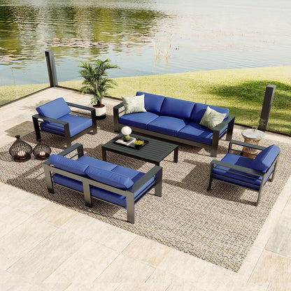 Ataucjin 5 Pieces Aluminum Patio Furniture Set, Outdoor Sectional Conversation Set Sectional Sofa with 4" Armrest & 5" Thick Cushions & Coffee Tableship in 4 boxes