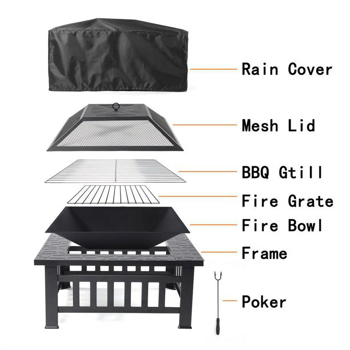 Fire Pits for Outside, DFITO 32" Wood Burning Fire Pit Tables with Screen Lid, Poker, Outdoor Fire Pit Patio Set, Patio Garden Stove Fire Pit/Ice Pit/BBQ Fire Pit, Black, GJ131