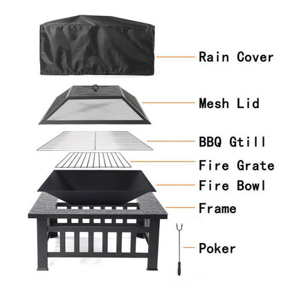 Fire Pits for Outside, DFITO 32" Wood Burning Fire Pit Tables with Screen Lid, Poker, Outdoor Fire Pit Patio Set, Patio Garden Stove Fire Pit/Ice Pit/BBQ Fire Pit, Black, GJ131