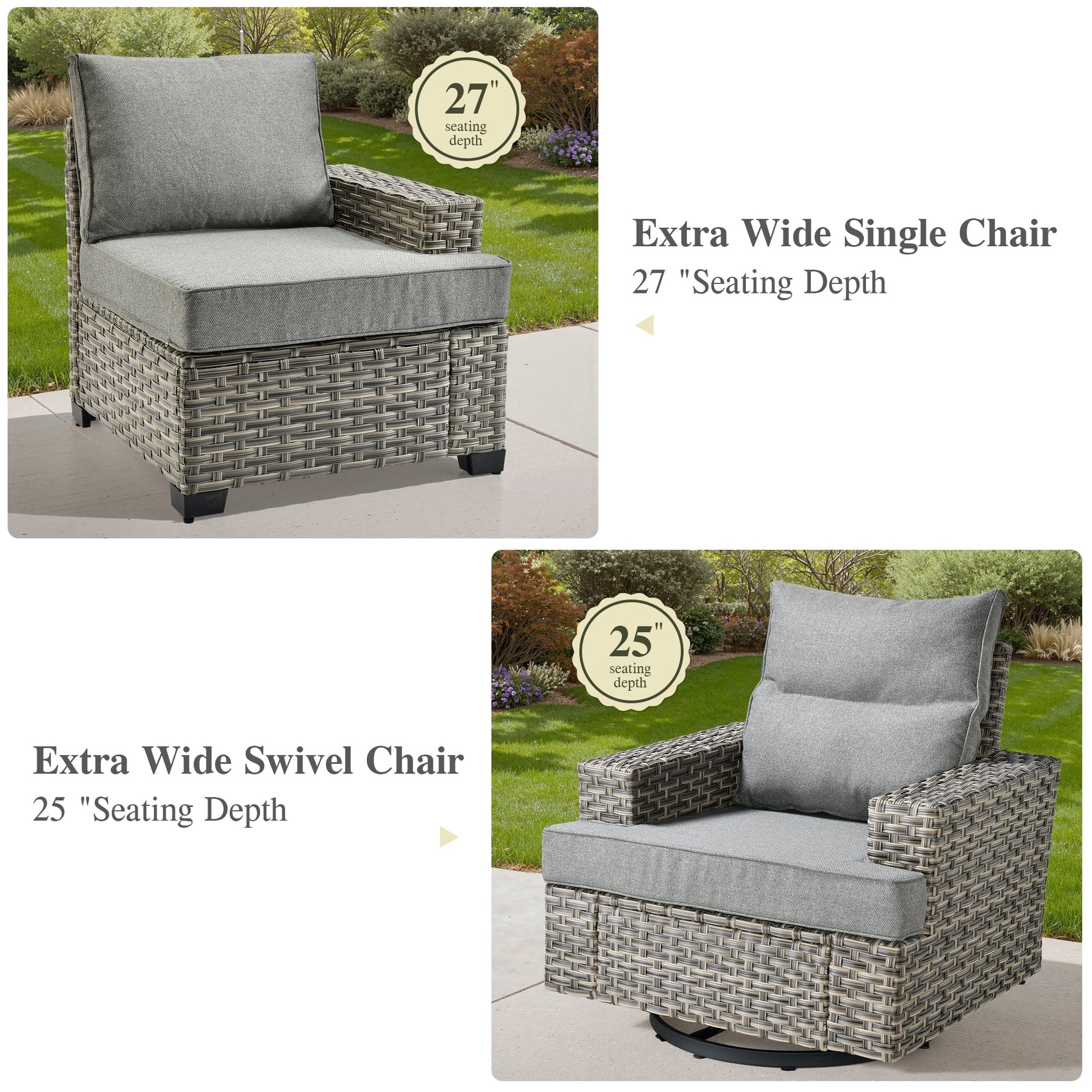 Ovios 9 Pieces Outdoor Patio Furniture with Swivel Chairs High-Back All-Weather Rattan Wicker Conversation Set Outdoor Sectional with Solar Light Coffee Table