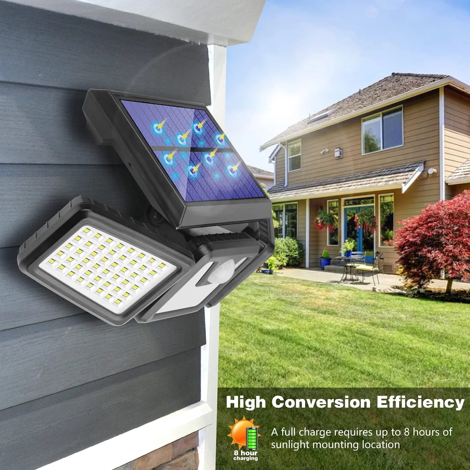 Solar Lights Outdoor, 2Pcs Solar Security Lights Motion Sensor Outdoor Flood Lights, Solar Porch Shop Light 270° Wide Angle Illumination,3 Heads Adjustable IP65 74 LEDs for Home Garden Patio Yard