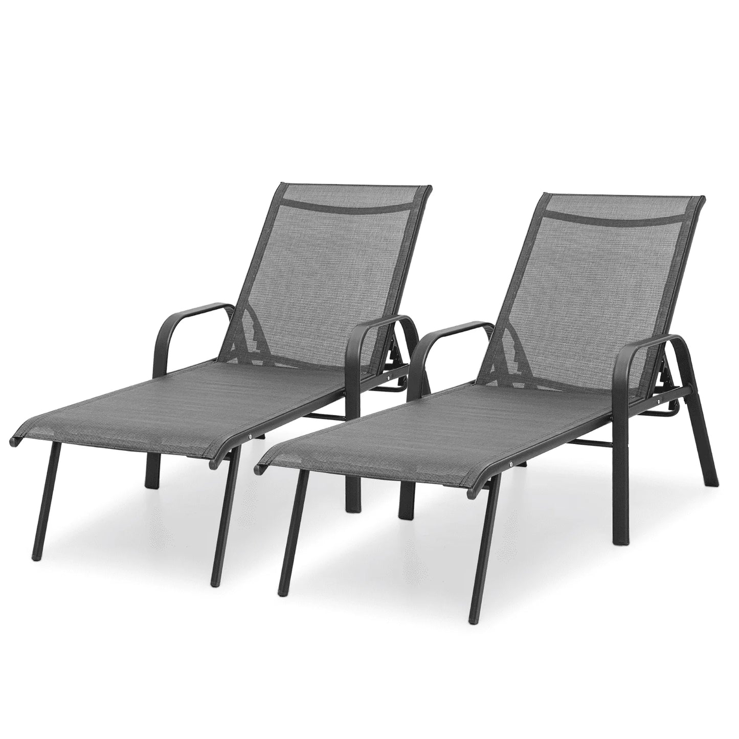 MoNiBloom 2Pcs Outdoor Patio Lounge Chairs with Adjustable Backrest, Pool Recliner Lounge Chaise with Armrest for Beach Backyard Garden, Black