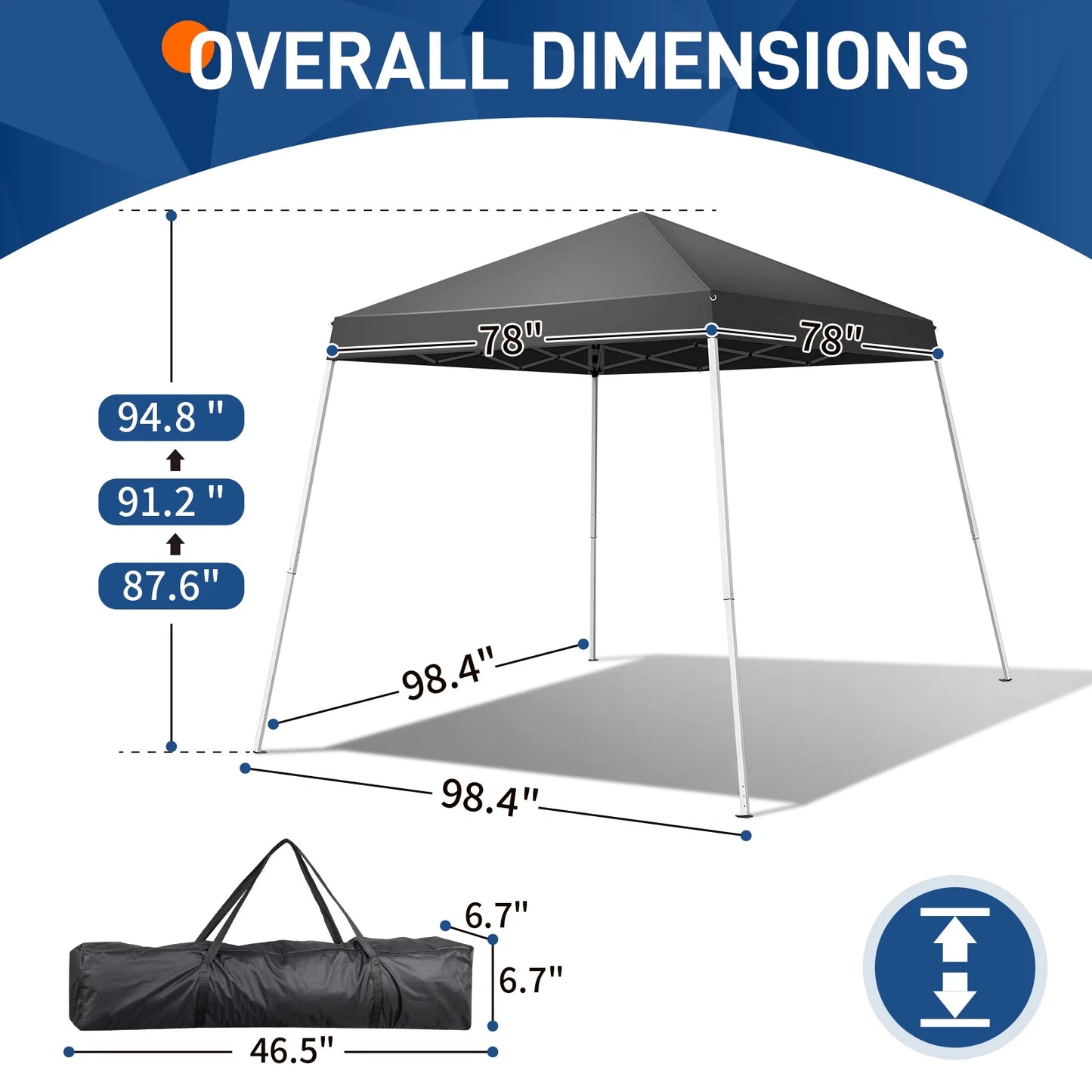 Hassch 6x6 ft Canopy Tent, Outdoor Tent Canopy Foldable Portable Canopies for Camping, Patio, Easy Up Gazebo Canopy with Carry Bag Slant Legs, Dark Gray